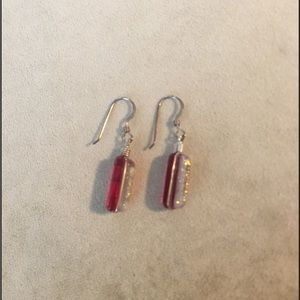 Glittery Pierced Earrings Red and  Gold
